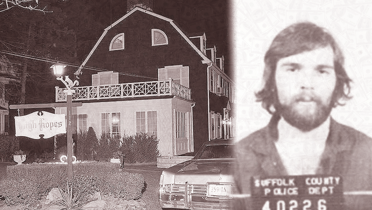 Newspaper image of Amityville House and William DeFeo